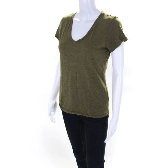 Goldie Womens Short Sleeve V Neck Knit Tee Shirt Green Cotton Size Small - Picture 2 of 6